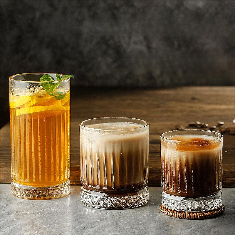 100ml/230ml/370ml/450ml Luxury Wine Glasses High End Whiskey Glass Striped Cocktail Glass Juice Beverage Cups Latte Coffee Mugs