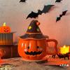 Unique Halloween Themed Ceramics Coffee Cup With Detachable Witch Hat Cover Pumpkin Shape Mug For Hot Beverages Gift