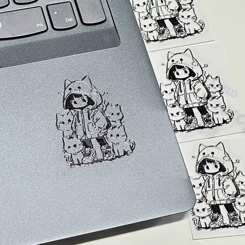 Waterproof 3D Metal Stickers With Girl And Cat Cartoon Characters For Phone Laptop DIY Decoration Creative Aesthetic Style