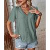 Dressy Summer Eyelet Tops for Women Short Sleeve Lace V Neck Tunic Blouse Loose Button Up Casual Tee Shirts