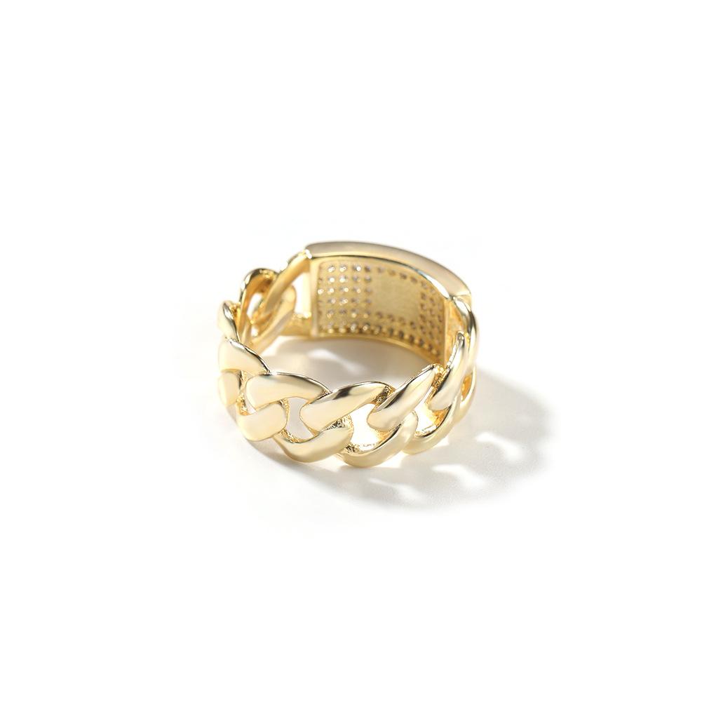 High Sense Personality Geometric Zircon Ring 14K Gold Full Diamond Cuban Chain Design Sense Ring Tide
