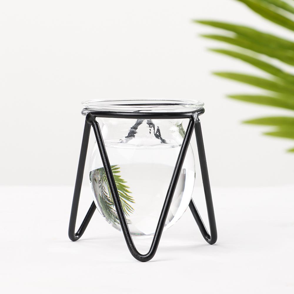 Decoration Plants Frame Iron Geometric Pattern Hydroponic Vase Glass Planter Terrarium Metal Holder