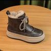 2024 Winter New Short Cotton Boots Women's Fashion Casual Lace-up Snow Boots Thick Soles Plus Cashmere Warm Cotton Shoes