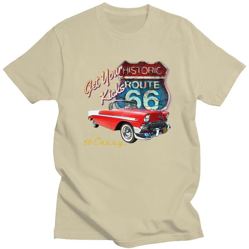 Custom Classic Car Route 66 T Shirt for Men 100 Cotton Tshirt Casual Tees Short Sleeve Tshirts Loose Fit Clothing Gift
