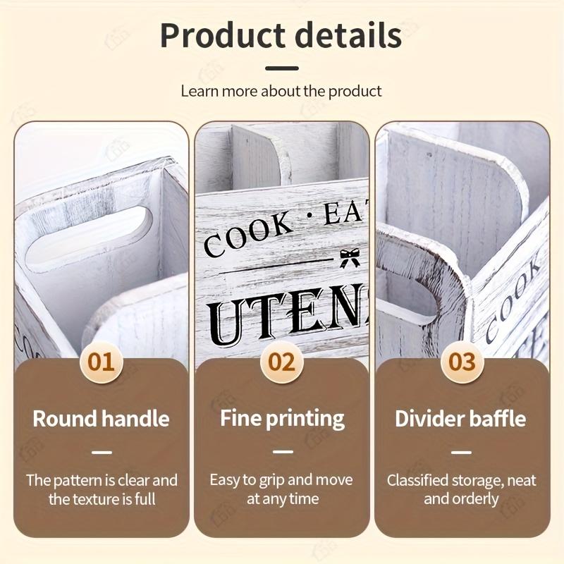 Wooden Kitchen Utensil Holder Cutlery Organizer Caddy Countertop Flatware Storage Box For Spoon Fork Knife Chopsticks