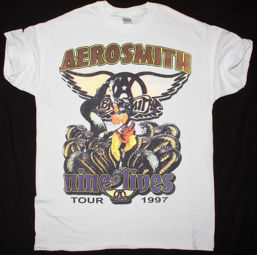 AEROSMITH NINE LIVES TOUR 1997 WHITE T-SHIRT  TARIFFS INCLUDED Unisex T-Shirt S