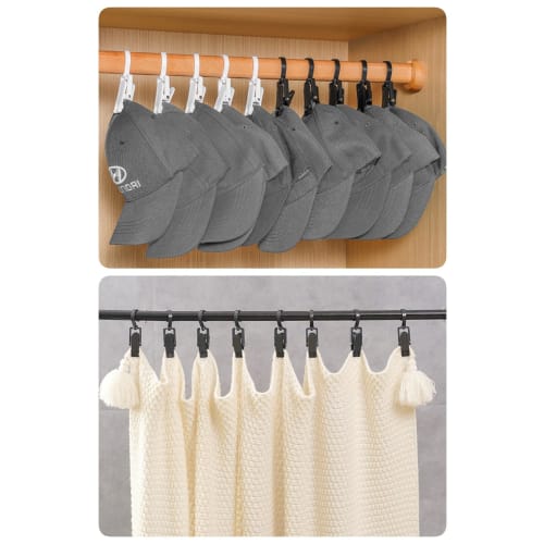 harukita Laundry Clips, Clothespins, Curtain Clips with Hooks, Shower Curtain, Swivel Hooks, Hanger, Multi-Purpose Hooks, Black, 10 Pieces