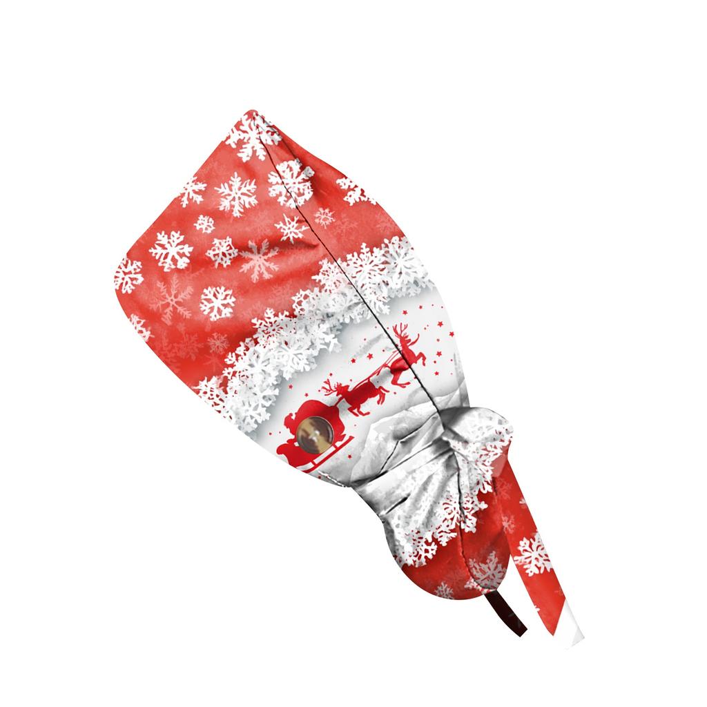Women's Christmas Print Scrub with Ponytail Hole, Casual Work Hat for Shower, Hair Wrapping and Cover
