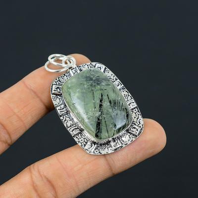 Womens Day Sale Moss Moss Prehnite Gemstone Pendant Jewelry 925 Sterling Silver