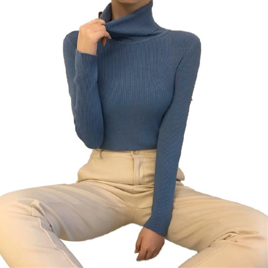 Women Knitting Tops Turtleneck Long Sleeve Solid Color Bottom Sweater Slim Fit Knitting Pullover Tops Autumn Winter Wear