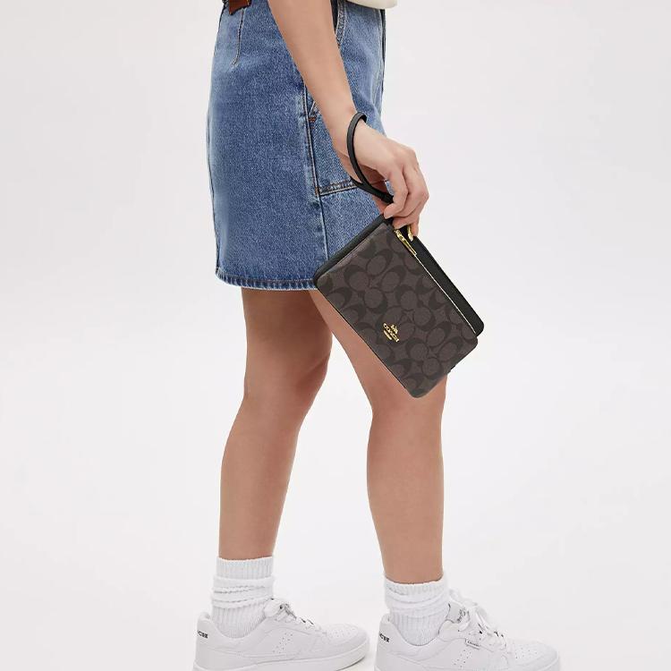 Coach Double Zip Wallet 20 Classic Monogram Metal Logo Signature Coated Canvas And Pebble Leather Clutch Wallet Women Wallet CU920-IMAA8