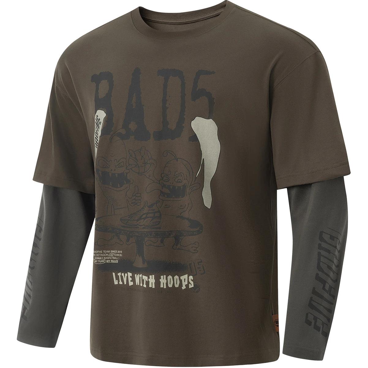 

Li-Ning Футболка мужская с принтом букв серии Anti-Five, с круглым вырезом, удобная, дышащая, универсальная, многослойная, с длинным рукавом, мужские топы, сланцево-коричневый AHSU983-1 L