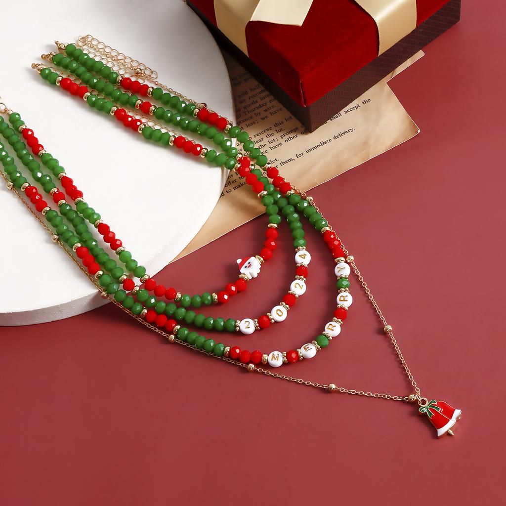 New Year Gift Christmas Christmas Snowman Elk Imitation Crystal Necklace Set Sweater Chain