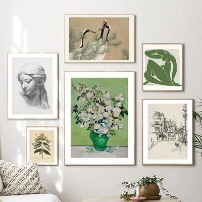 Vintage Matisse Skiss Fjäril Häst Kran Väggkonst Canvasmålning Nordiska affischer och tryck Väggbilder för vardagsrummet
