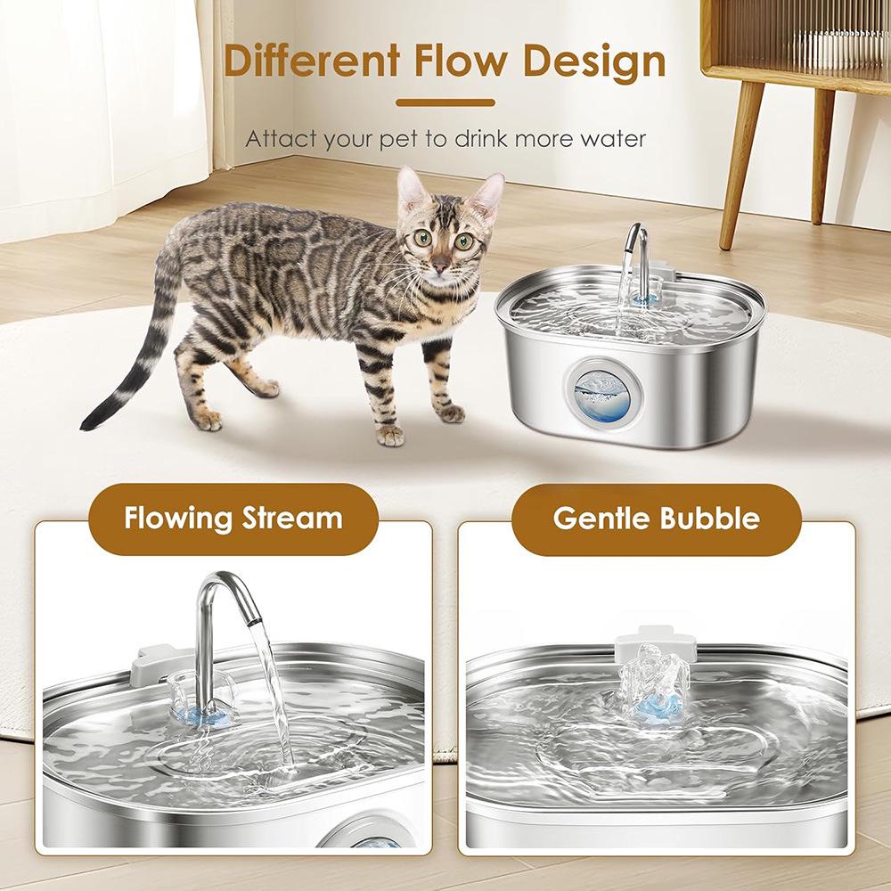 3.2L Stainless Steel Cat Water Fountain with Activated Carbon Filter