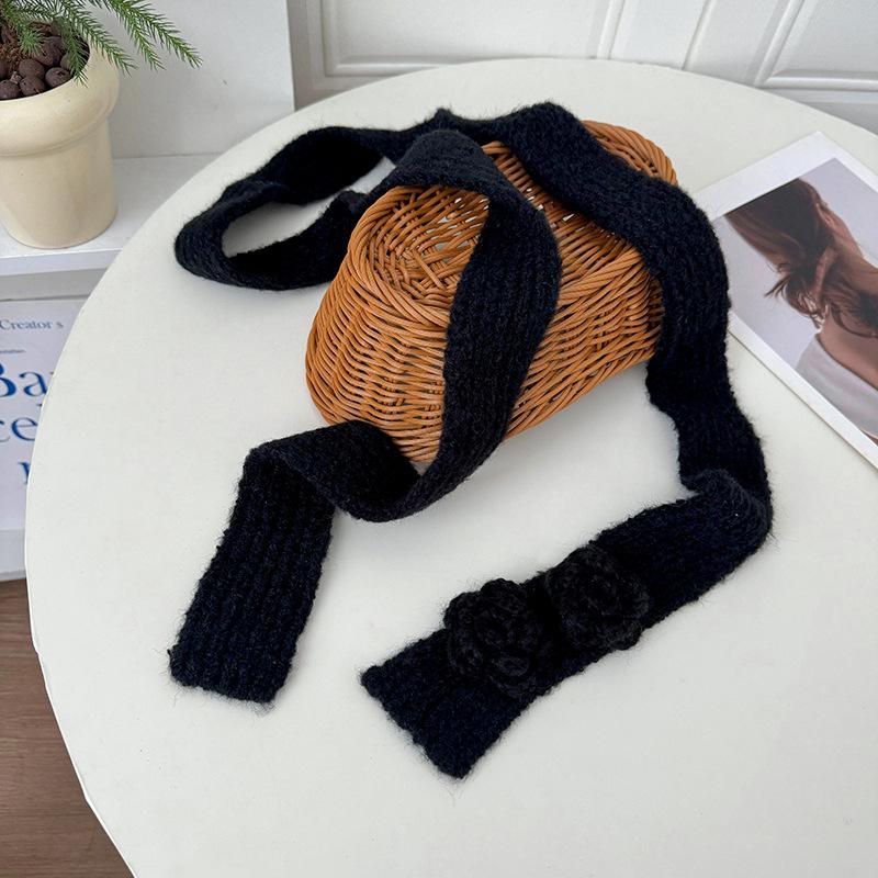 Long scarf women's winter versatile decorative small scarf hand crochet rose knitted scarf