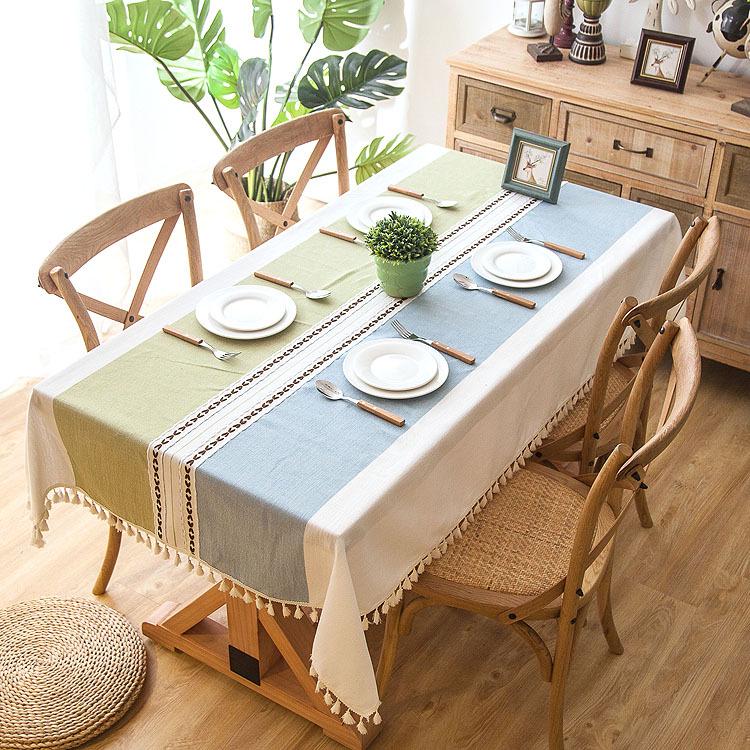 Waterproof Jacquard Imitation Cotton And Linen Embroidery Fringed Tablecloth Lace Geometric Rectangular Dining Table Coffee Table Tablecloth