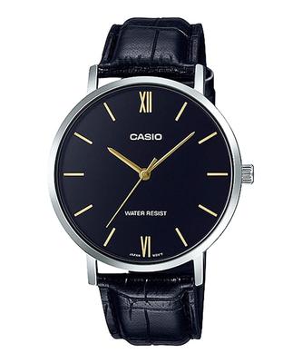 Casio Quartz Watch Black X Black Leather Band Overseas Model Men's MTP-VT01L-1B [Item]