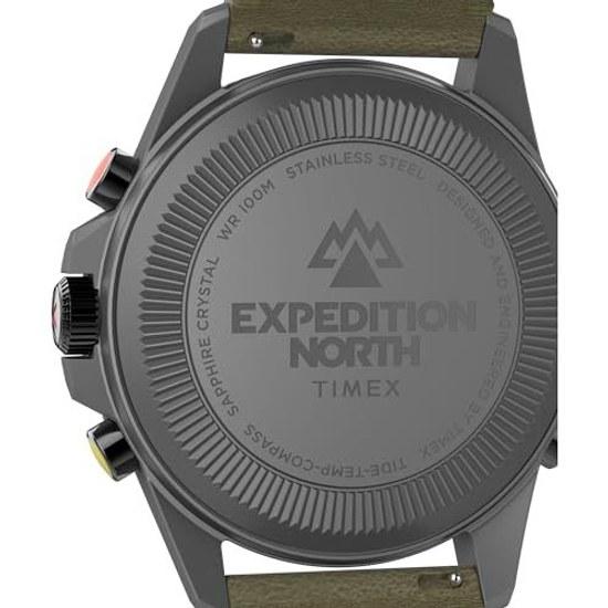 Timex Herren Expedition North Tide Temp Kompass 43mm Uhr - Braunes Armband Grünes Zifferblatt Gunmetal Gehäuse