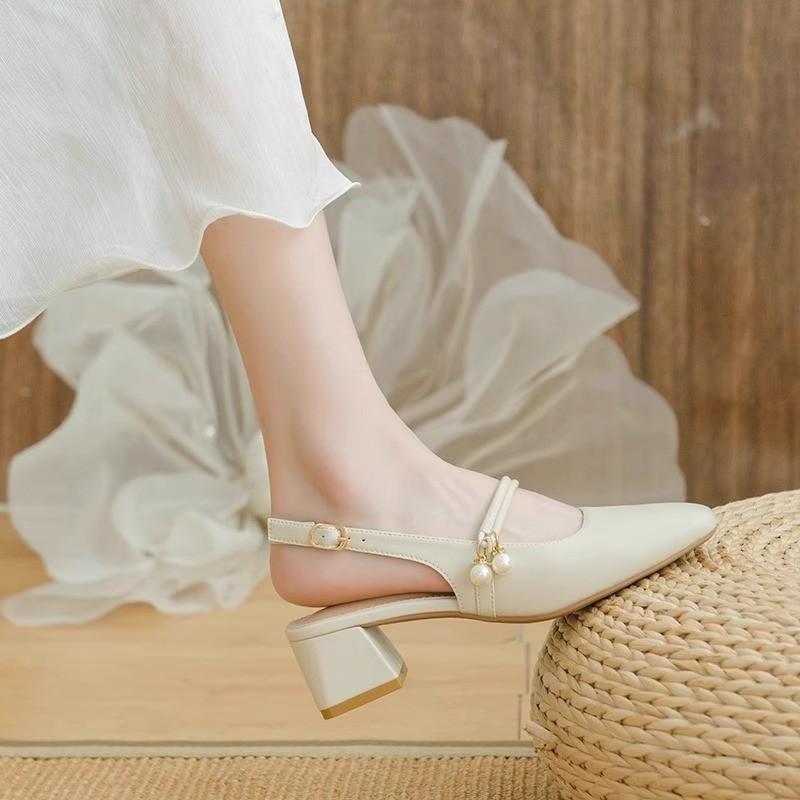 Soft Leather Bag Head Sandals Women's Summer 2025 New French Outer Wear Fairy Beautiful Low Heel Medium Heel Thick Heel High Heels