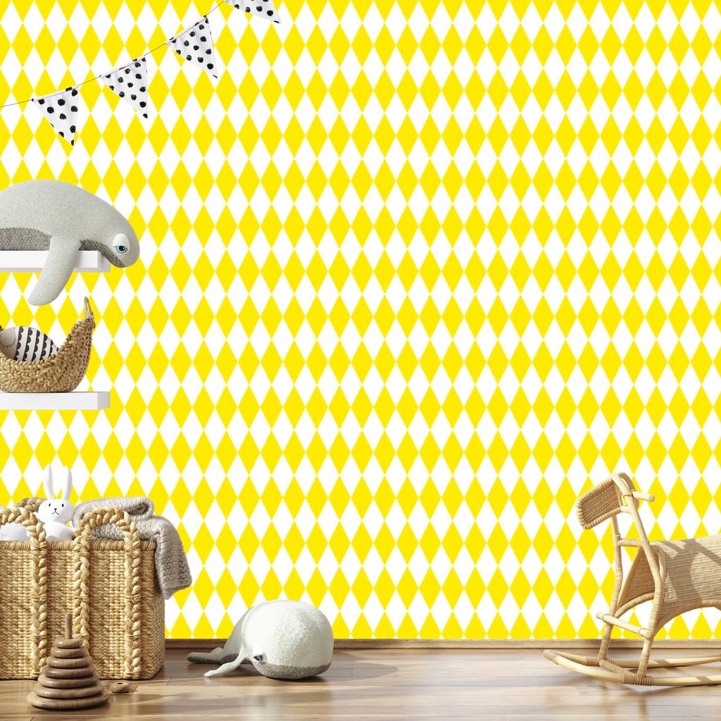 Harlequin Diamonds Wallpaper Yellow, White and Cream for Living Room and Bedroom 50x1000