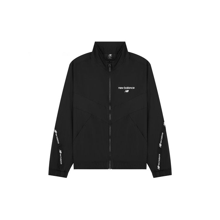 

Куртка унисекс в полоску с логотипом New Balance и воротником-стойкой, черная AMJ22350-BK
