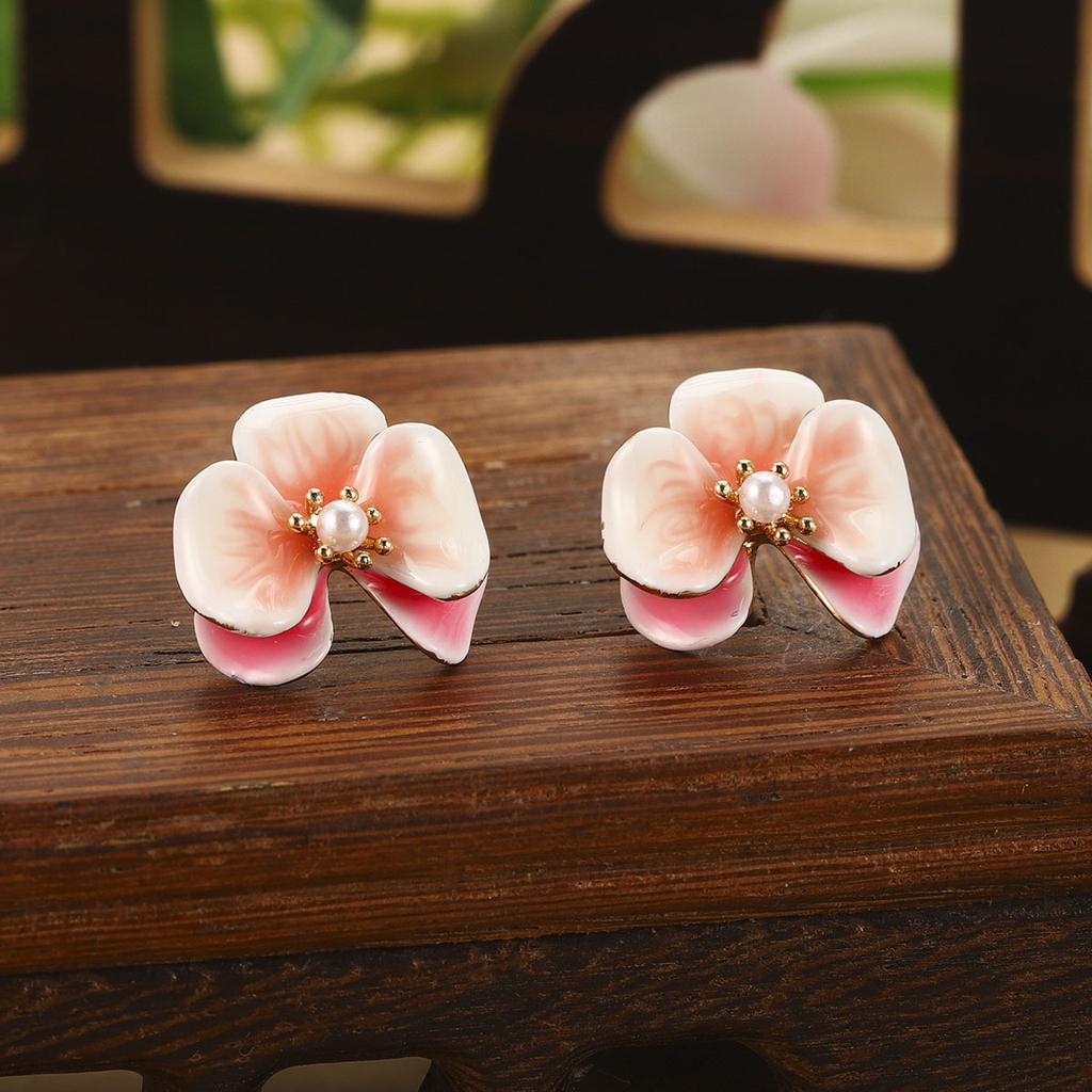 Natural Pearl Flower Oil Drop Earrings Oil Painting Series Enamel Geometric Butterfly Earrings Jewelry Niche Fashion Women
