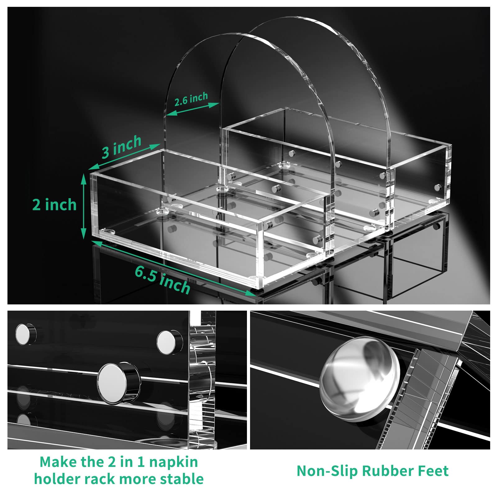 Acrylic Napkin Holder, Upright Clear Napkin Holders to Storage Salt & Pepper Shakers Set, Napkin Caddy for Table