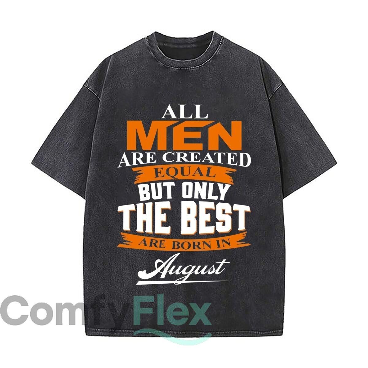 August Men Birthday Art Retro Washed Distressed T Shirt Men Summer Casual Short Sleeve S