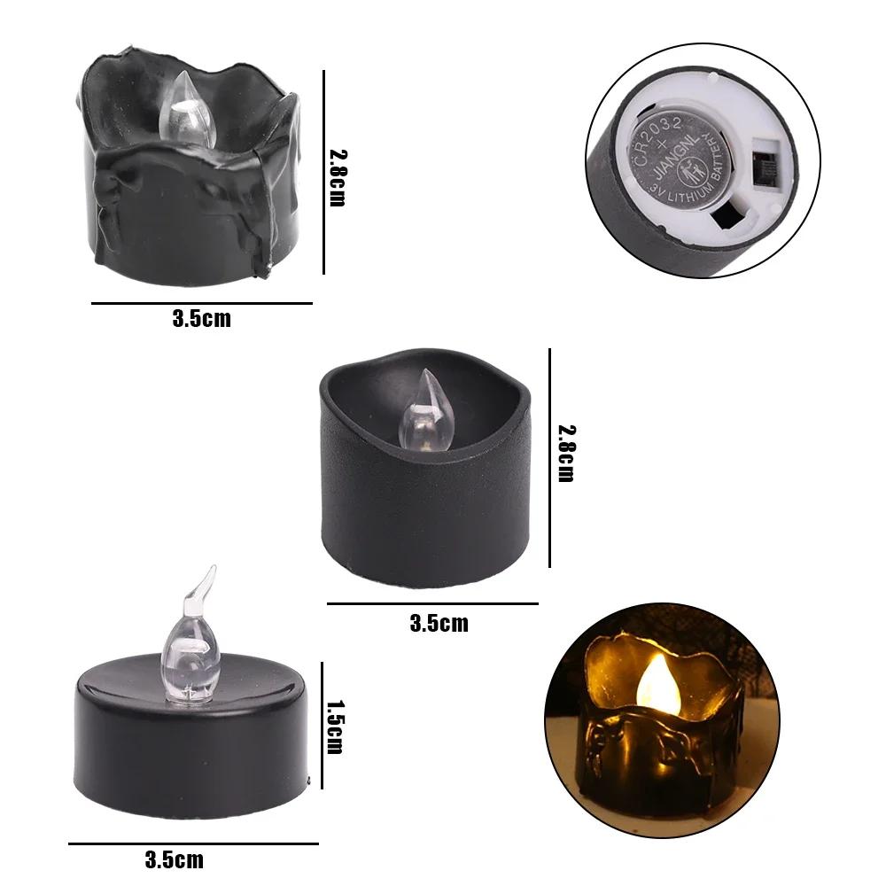 Black LED Candle Lamp Battery Operated Tea Light Flameless Fake Electronic Candle Halloween Party Decoration Flashing Table Lamp