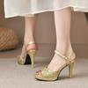 Women Peep Toe High Heels Sandals Fashionable Solid Color Ankle Strap Sandals  New  Wedding Shoes for Women Sandals Women