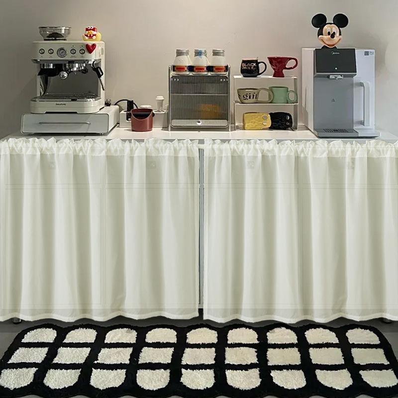 White Chiffon Waterproof Half Curtain Short Kitchen Cabinet Sundry Shade Partition Curtain Dining Table Table Skirt