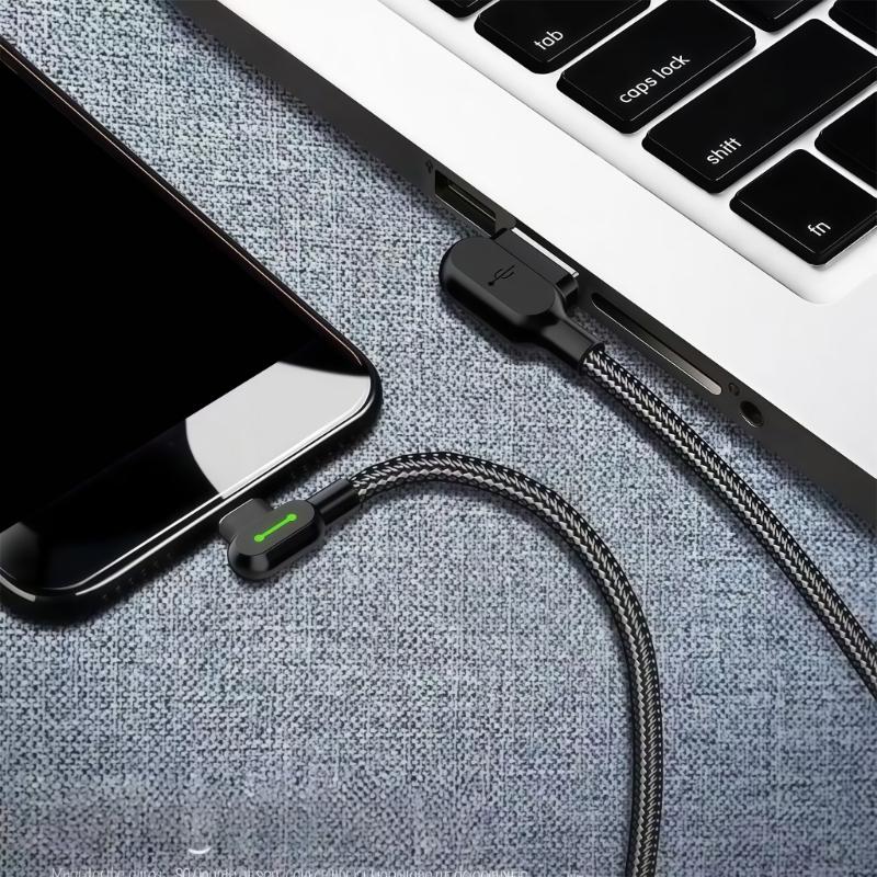 Double Angled USB C Charging Cable Fast Speed Data Sync Reinforced Braided Cord For Phones And Tablets