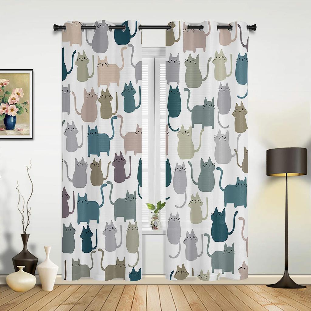 Cat Roof Kitten Night Moon Stars Curtains for Bedroom Living Room Drapes Kitchen Children's Room Window Curtain Home Decor