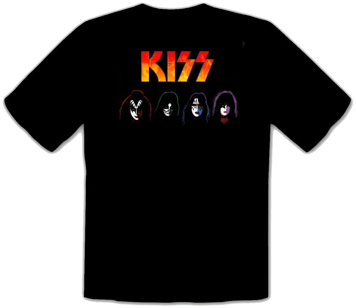KISS Металл Правит Рок Черный Веселая Музыка 100% Хлопок Футболка Мужские Футболки Топ -021- S