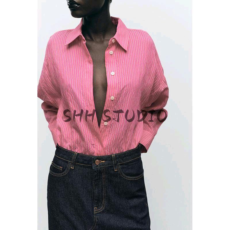 Spring New Women clothes Sweet Style Stripe Vertical Comfort Long sleeve Lapel Leisure Shirts 8676803