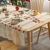 Christmas Lace Tablecloth Embroidered Santa Claus Xmas Bell Table Cloth Festive Dining Table Cover for Holiday Home Dinner Party Decor