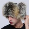 Mens Winter Hats Natural Fluffy Raccoon Fur Luxury Warm Adjustable Quality Sheepskin Bomber Ushanka Stylish Trapper Hat
