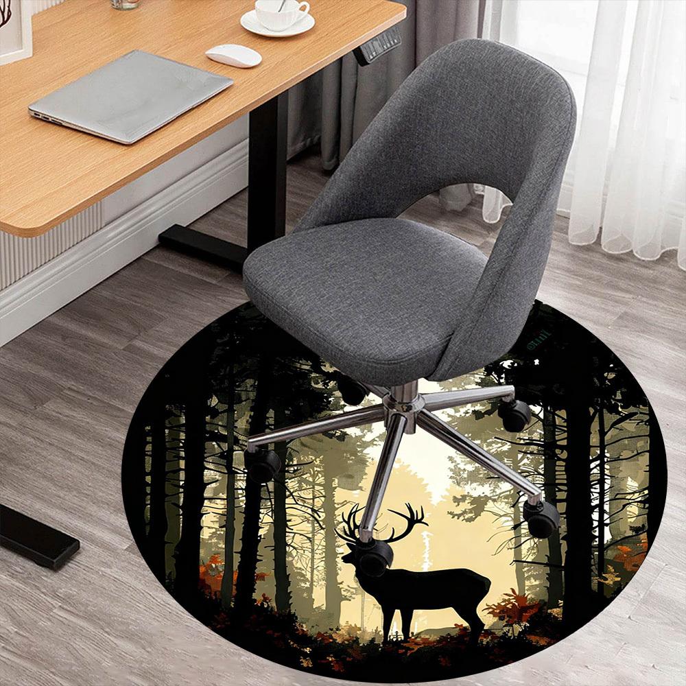 1pc Deer Forest Round Chair mat office Area Rug - Non-Slip, Floor Mat for Office, Bedroom, Ideal home decor gift c0112149