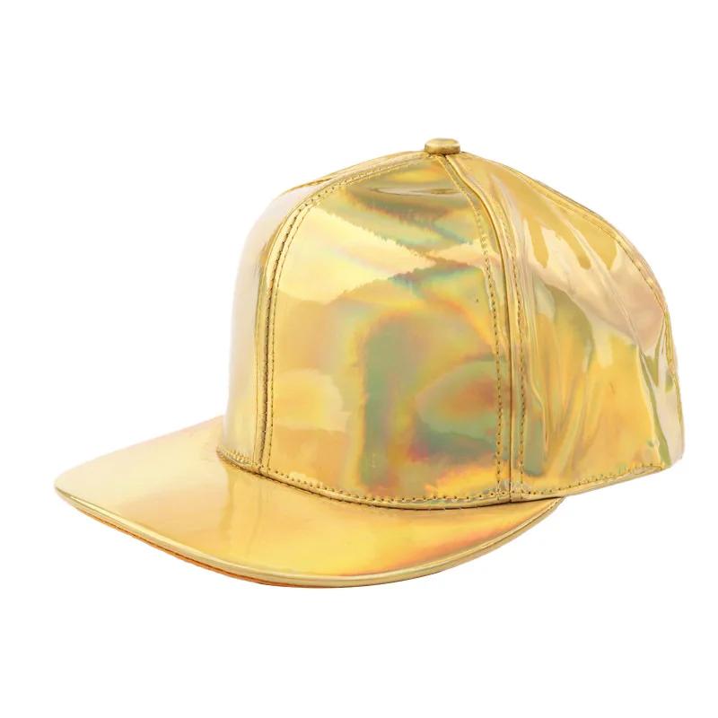 New Fashion Unisex Faux Leather Baseball Cap Men Hip Hop Adjustable Strapback Peaked Hats Outdoor Rainbow Reflective Dad Hat