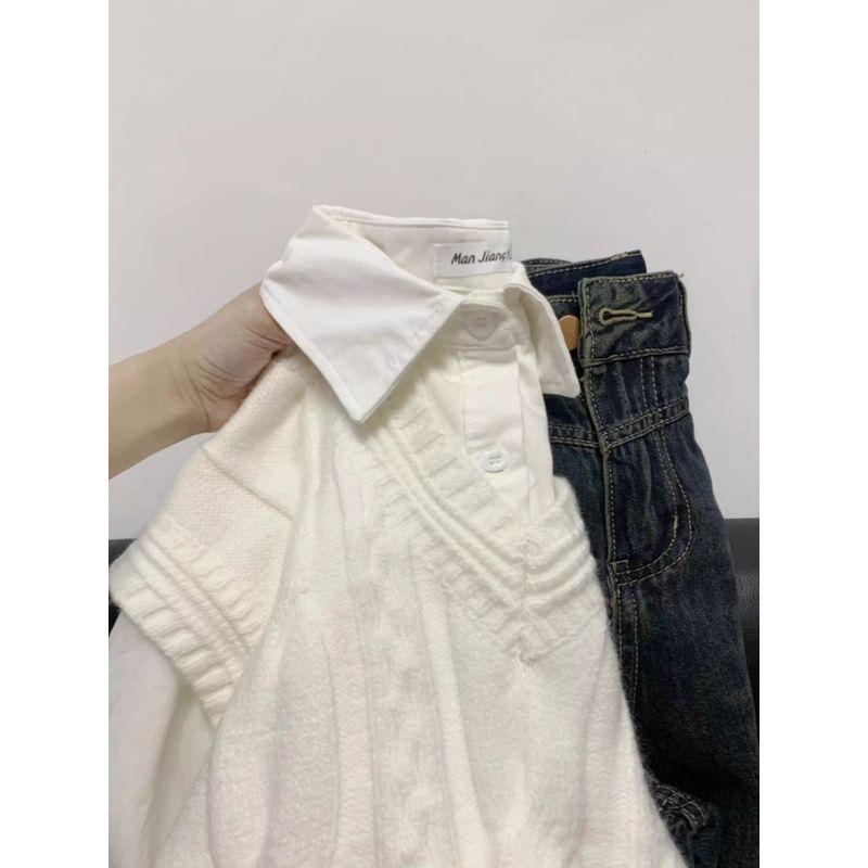 

Повседневный Преппи Стиль Жилет Бандажное Платье Жилет Свитер White vest 2XL [Suggested 65.00 kg-75.00 kg]]