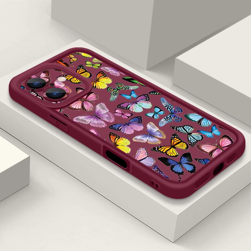

Чехол для телефона с принтом бабочки для iPhone 16 15 14 13 12 Pro Max Plus 11 16e XR XS Сердце TPU Мягкий Противоударный Чехол-накладка iPhone 8 / 7 / SE 2 / SE 3 вино красного