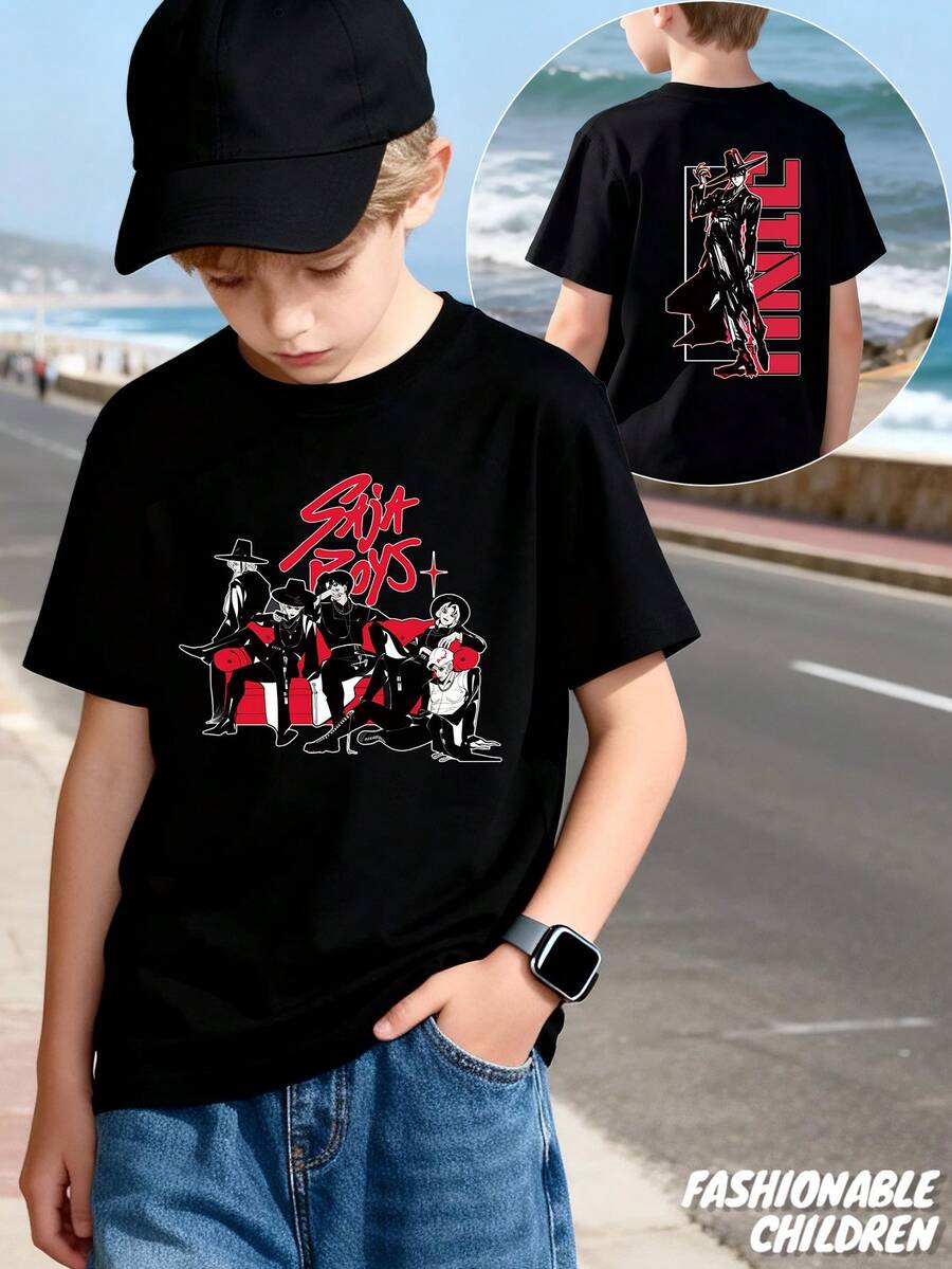 Saja Boy Pattern Print, Machine Washable, Boys Pure Cotton T-Shirt, Children s Clothing, Perfect S разноцветный