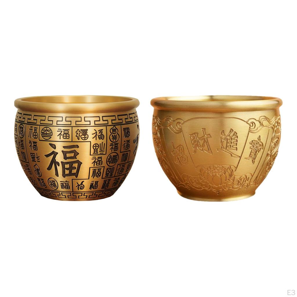 Brass Feng Shui Bowl Sculpture Bai Fu Ornament Treasure Basin for Housewarming Gift