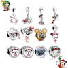 Christmas 925 Silver Minnie Christmas Goofy Santa Crutch Pendant Fit Original Bead Bracelets DIY Jewelry