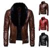Men's Punk Removable Fur Collar Rivet Pressed Cotton Thick Windproof Locomotive Leather Jacket Men's