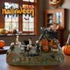 Halloween-Dorfhausdekoration mit Grabsteinen, Wippe und LED-Licht – Gruseliges Sammlerstück für die Feiertage