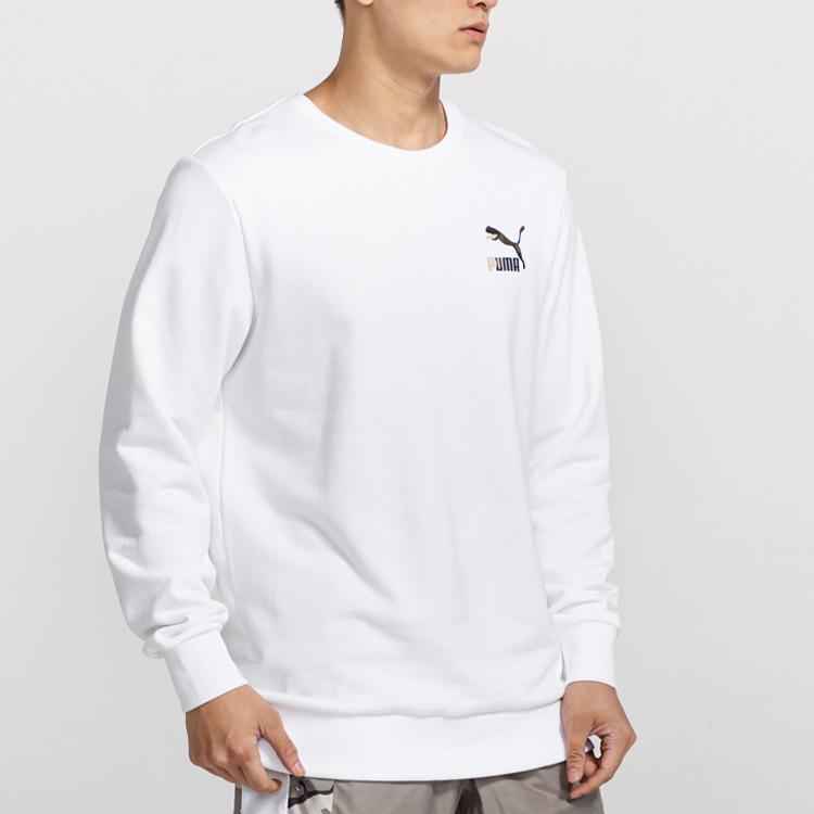 Puma Camo Logo Print Crewneck Sweatshirt Men Tops White 578884-02