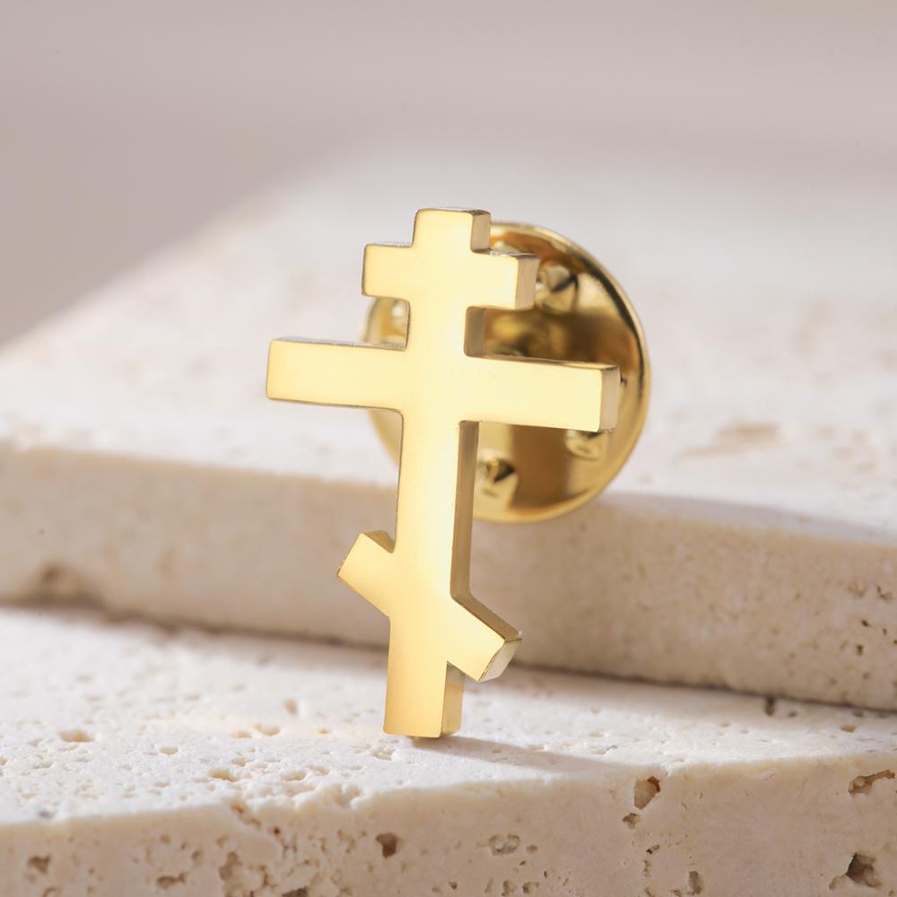 Dawapara Stainless Steel Orthodox Cross Women's Brooches Lapel Pin Religious Christian New Year Gift Minimalism Jewelry