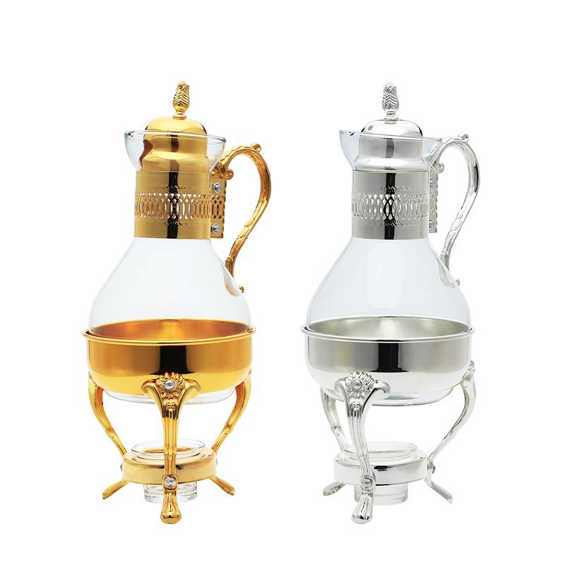 Southeast Asian Retro Metal Coffee Pot Set - 3 Pieces with Mirror Electroplating and Heat-Resistant Glass